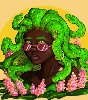 a digitally painted portrait of Medusa